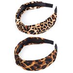 Belerry 2 Pieces Leopard Print Headbands Bow Knot Cross Tie Headwrap Hair Band Hoop Fashion Hair Accessories for Women and Girls