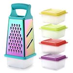 Marco Almond® KYA57 Professional Rainbow Color Box Grater,Stainless Steel Grater with 4 Sides,Slicer 5 Piece Set, Potato,Cheese,Cucumber,Salad Vegetables Graters Peelers, Turquoise