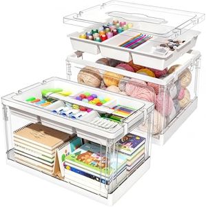 𝟐𝟒𝐐𝐓 𝟐𝐏𝐂𝐒 Clear Craft Organizers and Storage with Trays, Art Supply Organizer and Storage, Craft Storage Box with Lid for Beads, Markers, Coloring Books, Sewing, Playdoh and Tools