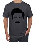 Parks and Rec Fans Ron Swanson Mustache Face Silhouette Pop Culture Men's Graphic T-Shirt, Charcoal, Medium