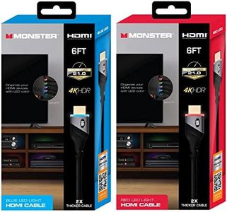 Monster 6ft High Speed 4K HDR Hdmi Cables with Built-in Led Light, Blue and Red Lighted Cables