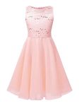 inlzdz Junior Kids Flower Girl Dress Sleeveless Sequins Lace Chiffon Wedding Bridesmaid Dress Princess Party Ball Gowns Age 2-14 Years Pearl Pink 7-8 Years