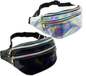 AIYULE 2 Pack Shiny Holographic Fanny Pack, Metallic Color Sport Waterproof Neon Waist Bag with Pouches and Adjustable Belt for Women Men Traveling Running Festival Party, 2 Colors