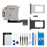 for iPhone XR Dual SIM Card Reader Flex Cable with Black and Silver SIM Double Card Slot Tray Holder Adapter Replacement for iPhoneXR with SIM Eject Pin Repair Tool Kit A1984 A2105 A2106 A2107 A2108