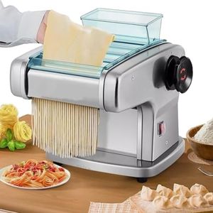 Fully Automatic Pasta Machine(AU Plug), 2-Blade Electric Pasta Maker, Electric Noodle Maker Stainless Steel Dough Roller Cutter with 0.3-4mm Adjustable Thickness for Spaghetti, Fettuccini, Lasagna