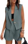 KIRUNDO Summer Outfits for Women 2025 2 Piece Sets Linen V Neck Button Cropped Vest and Shorts Matching Set(Grey Green, X-Large)