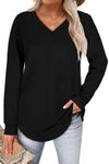 WIHOLL Black Sweaters for Women Casual Long Sleeve Pullover Tunic Tops L