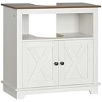 kleankin Bathroom Vanity, Farmhouse Bathroom Vanity Cabinet, Pedestal Sink Storage Cabinet with Double Doors and Storage Shelves, White