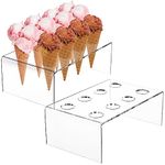 Kingrol 2 Pack 6-Hole Ice Cream Cone Stands, Break Resistant Temaki Stands, Clear Acrylic Cone Display Stands for Weddings Parties Decor