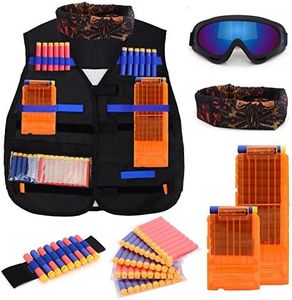 Forliver Kids Tactical Vest Kit Kids Elite Tactical Vest Kit for Nerf N-Strike Elite Series with 50 Refill Darts + 2 Reload Clips + Face Tube Mask + Protective Glasses