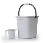 GALOOF Strong Plastic Bucket Mug Bathroom Set of 2 for Kitchen & Bathroom | Solid Color Striped Pattern Balti with Mug (Light Grey, 25 Liter Bucket + 1.5 Liter Mug)