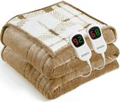 JKMAX Heated Electric Blanket King Size - 100"x90" Flannel Heating Blanket with 10 Heating Levels & 5 Time Settings Over-Heat Protection, Winter Warmer for Adults with ETL Certification（Ivory）