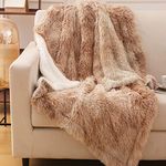 EMME Faux Fur Blanket Fluffy Blanket, Super Soft, Thick and Elegant, Long Hair Shaggy Blanket, Warm Cozy Reversible Fluffy Blanket for Sofa and Bed (Brown, 130 x 150 cm)