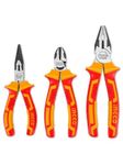 INGCO 3 Pcs Insulated Pliers Set, Cr-V, Black Finish and Polish, Stand 1000V High Pressure, Includes 8" combination pliers, 6" needle nose pliers, 6" diagonal cutting pliers for Home, DIY, Repair