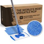 9" Premium Mini Microfiber Mop System | Adjustable Stainless Steel Handle | 2 Premium Microfiber Mop Pads | Machine Washable | Wet Mop for Hardwood, Laminate, Concrete, Tile, Stone, Vinyl Floors