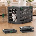 36" L Travel Dog Crate -Collapsible Dog Crate for Medium/Small Dogs, No Tools Required with Space Saving Design,Portable Foldable Dog Carrier with 2 Smooth Wheels,Handles for Easy Moving,Dark Grey