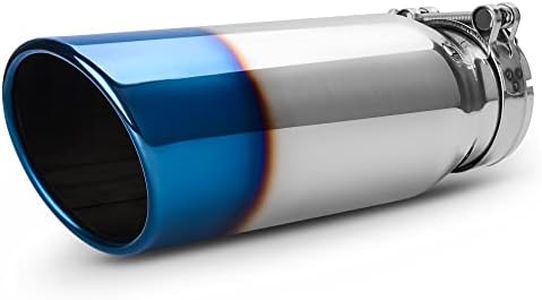 AUTOSAVER88 3 Inch Exhaust Tip, 3" Inlet 4" Outlet 12" Overall Length Chrome Polished Stainless Steel Exhaust Tail Tip for 3" Outer Diameter Tailpipe, Rolled Angle Cut, Bolt/Clamp On, Burnt Blue