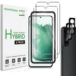 amFilm Screen Protector for Samsung Galaxy S22 Plus / S22 + 5G 6.6 Inch, 2 Pack Hybrid Screen Protector & 2 Pack Camera Lens Protector, Easy Installation Tray [100% Fingerprint ID Compatible]