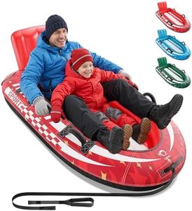 QPAU 2-Person Inflatable Snow Sled with Premium Canvas Cover, Heavy Duty Sled with Backrest & Reinforced Handles, Snow Tubes for Kids & Adults, Winter Inflatable Toys