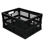 Utiao Collapsible Milk Crates, Folding Plastic Storage Basket, Stackable Cotainer/Bin, 15L Small Size Crate(Black) 1 Pack