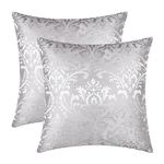 CaliTime Throw Pillow Covers Cases for Couch Sofa Home Decoration Vintage Damask Floral Shining & Dull Contrast 18 X 18 Inches Pack of 2 Silver Gray