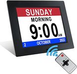 Digital Calendar Day Clock with Remote Control Large Display Impaired Vision Memory Loss Clock with 12 Alarm Options for Seniors, Elders, Dementia, Alzheimer 8 Inch