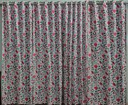 Trance Home Linen Curtains 9 Feet Long for Door And Window | 100% Cotton Printed Curtain | Premium Screens for Home Office | Parda for Living Room Bedroom | Light-Weight Voile Parde Eyelet (Firdaus Red - Set of 4)