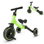 besrey 5 in 1 Toddler Bike for 10 Month to 4 Years Old Kids, Toddler Tricycle Kids Trikes Tricycle, Gift & Toys for Boy & Girl, Balance Training, Removable Pedals - Green