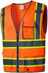 Reflective Mesh Safety Vests For Men & Women With Pockets, High Visibility Vest, Construction/Surveyor Working Safety Vest, Orange Mesh Back, XX-Large