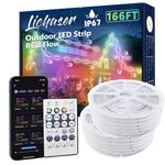 Lichaser IP67 RGB+IC Outdoor LED Strip Lights Waterproof Rainbow, DIY, Chasing, Segment RGB Flow LED Strip Work with BT APP and RF Remote for Balcony, Deck, Rooftop, Eave, Decor (RGB+IC, 166FT)