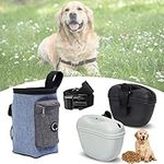 Dog Treat Pouch, 3 Pcs Dog Walking Bag, including 1 Pcs Dog Treat Bag with Adjustable Waist Belt, 2 Pcs Silicone Training Bag with Magnetic Closure and Clip, Portable Dog Food Container for Outdoor