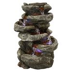 Sunnydaze Stone Falls 15-Inch 6-Tier Tabletop Water Fountain with LED Lights - Electric Submersible Pump - Polyresin