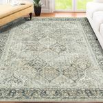 Fondream Washable Rugs Living Room Area Rugs 200x300 cm Large Anti-Slip Bedroom Rug Machine Washable Rug Soft Low Pile Carpet for Dining Room Kitchen Boho Rugs, Green