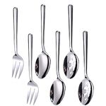 Enwinner Serving Spoons*2 Slot Spoons* 2 Forks *2 Buffet Colander Stainless Steel Banquet Set, Set of 6. Lenght 9" (6-spoon forks set)