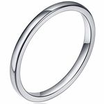 JUDE 2MM Tungsten Carbide Stackable Ring Plain Wedding Band (Silver, J)