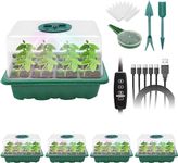 MYMULIKE Seed Trays with Grow Light, 5PCS 60 Cells Trays Propagator Growing Thicken Seedling Starter Propagator Trays with Heightened Lids, Mini Greenhouse for Indoor Plants (GREEN)