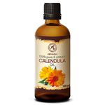 Calendula Oil 100ml - 100% Pure & Natural Calendula Oils - Marigold Oil - Benefits for Skin - Hair - Face - Body - great for Massage - Glass Bottle