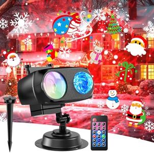 8-Pattern Christmas Projector Lights Outdoor 2-in-1, Holiday Projector Lights Outdoor 26 Effects (Projection Card + 3D Ocean Wave) with Timer, Christmas Decorations Lighting for Outside Party Decor