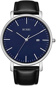 BUREI Montres-Bracelets pour Hommes, Montres à Quartz analogiques minimalistes pour Hommes avec Bracelet en Cuir, Cadeaux pour Hommes