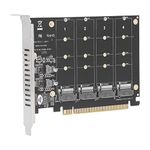 PCIE Expansion Card,M.2 NVME SSD to PCIE X16 Adapter Card 4 Port High Speed 4x32Gbps Soft Raid Card,with Individual LED Indicator,for Computers PC