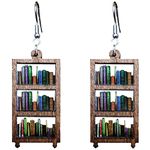 Bookcase Dangle Earrings with Book Shelves Patterned, Hand-made Acrylic & Wood Earrings, Book Lover Drop Earrings, Graduation Teachers Day Appreciation Back to School Gifts (Bookshelf)