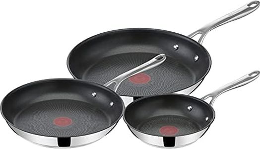 Tefal Jamie Olivers Cook's Direct Inox Lot de 3 poêles 20/24/28 cm, Induction, Revêtement antiadhésif, Indicateur de cuisson, Poignée sûre rivetée E304S344