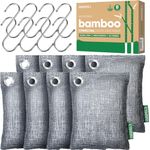 Activated Charcoal Odor Absorber, 8 Pack w Hooks Nature Odor Eliminator for Strong Odor, Bamboo Charcoal Air Purifying Bags, Moisture Absorbers for Fresh Home Car Closet Pet, Smoke Smell Deodorizer