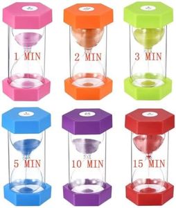 Large Sand Timer, Hourglass Timer Colorful Sandglass Timer 1 min/2 min/3 min/5 min/10 min/15 min Kids Timer Visual Sand Clock Timer for Games Classroom Home Office Kitchen Teeth Brushing (Pack of 6)