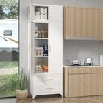 UNICOLY 90" Pantry Kitchen Cabinet with Drawer, 75" Pantry Cabinets with 15" Cabinets, Freestanding Kitchen Storage Cabinet for Dining Room, Living Room, Alacena para Cocina, Assembly Required, White