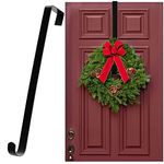 15" Wreath Hanger Over The Door Wreath Holder Front Door Christmas Decoration Hook-Wreath Hanger Metal Wreath Hook for Door (Black-1PC)