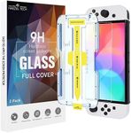 [2 - Pack] HAEZEL TECH Screen Protector for Nintendo Switch OLED Model 2021 7'' - Tempered Glass, Case Friendly, Easy Installation [Auto Alignment Kits] - HD Clear