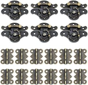 Antrader 6 Sets Furniture Hasp Latch Antique Style Lock Decorative Cabinet Jewelry Box Mini Clasp and 12 Butterfly Hinges Bronze Tone with Mounting Screws