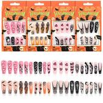 96PCS Halloween Long Press on Nails, Lorvain False Nails for women Spider Webs Fake Nails Halloween Artificial Acrylic Nails with Nail Glue Tab for Home Salon DIY Nail Art Decoration (Ballet)