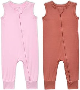 Baby Sleeveless Romper Zipper Toddler Summer Jumpsuit Rayon Outfits Infant Footless Pajamas(Pink & Rock Red, 0-3m)